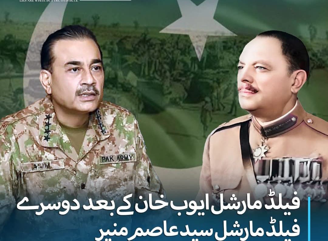 جنرل عاصم منیر پاکستان کے دوسرے فیلڈ مارشل۔بھارت کی مسلط کردہ جارحیت کا منہ توڑ جواب دینے پر افواج پاکستان کی عظیم پیشہ وارانہ خدمات کا  وفاقی کابینہ اجلاس میں اعتراف۔