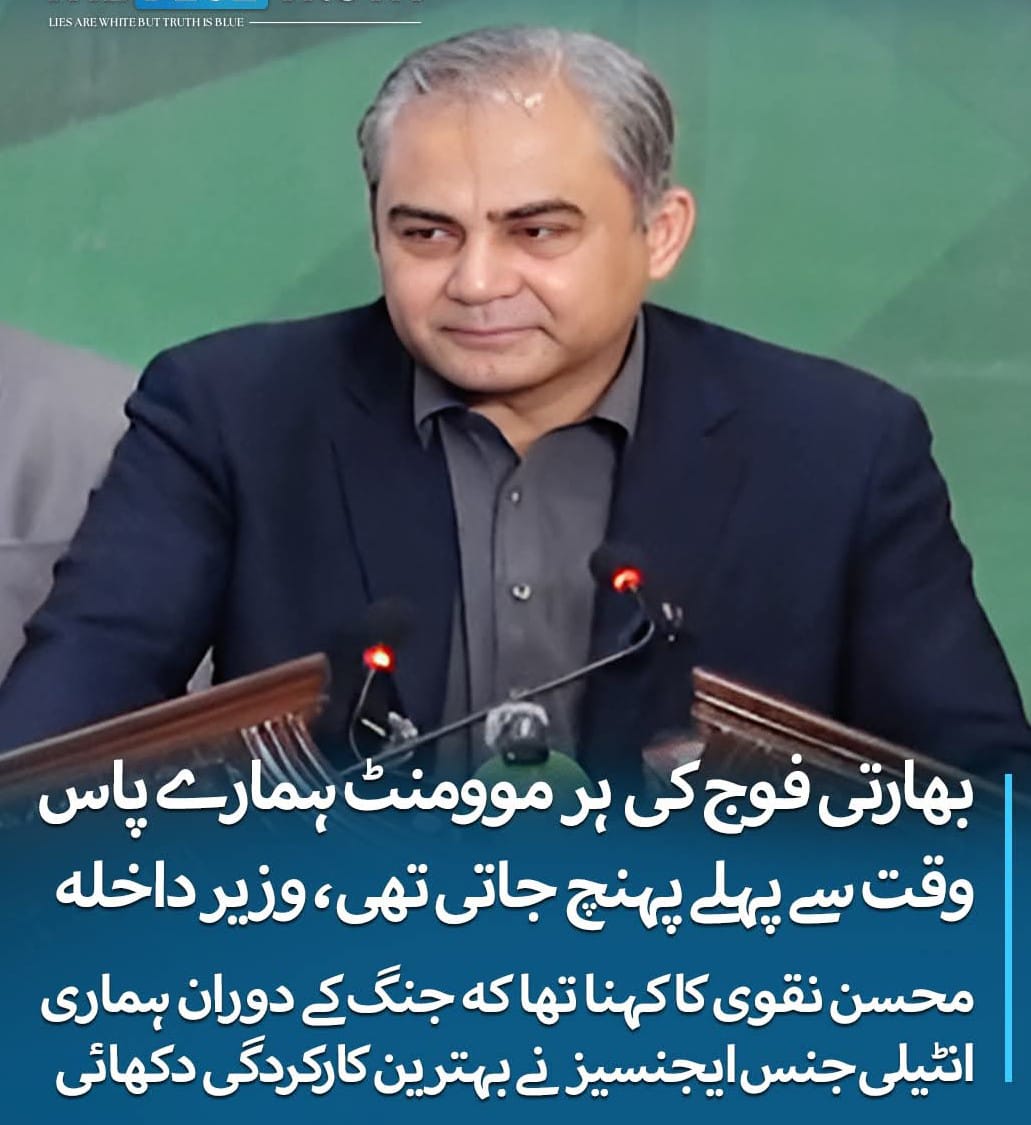 پاکستان پر دباؤ آیا کہ جہاز گرانے کے بعد بھارت کیخلاف مزید کوئی کارروائی نہ کی جائے: وزیر داخلہ محسن نقوی